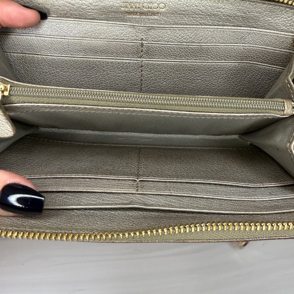 Jimmy Choo Gold Metallic Zip Around Leather Continental Wallet Full Inclusion - Picture 13 of 15